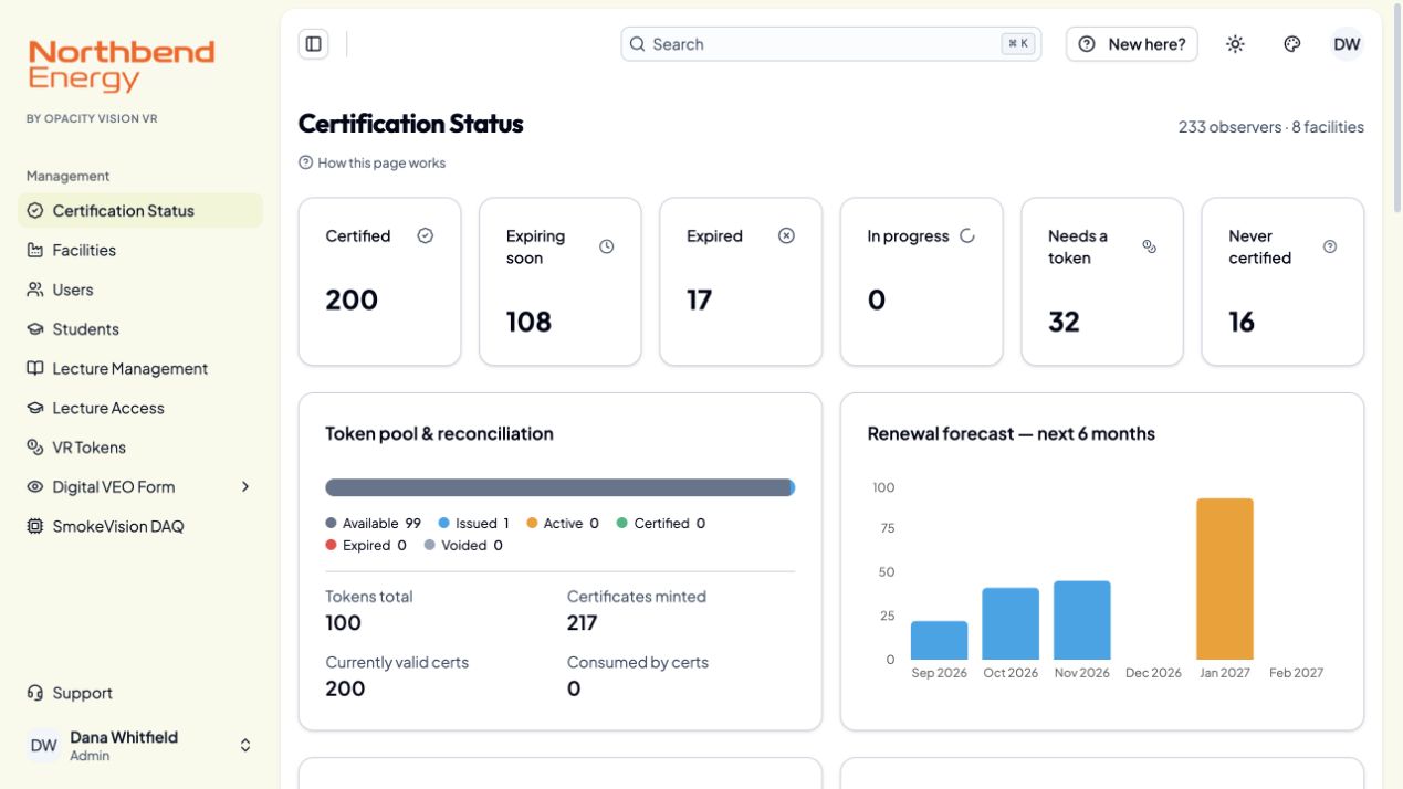 Opacity Vision national certification status dashboard