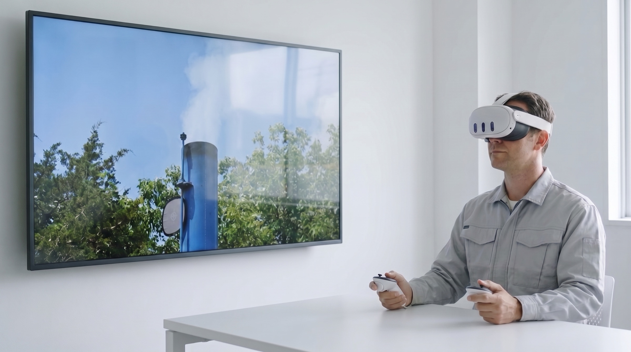 Visible emissions observer using Opacity Vision VR beside source plume footage